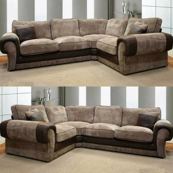 Large Corner Cord Fabric Sofa Left Right Orientation Brown and Coffee
