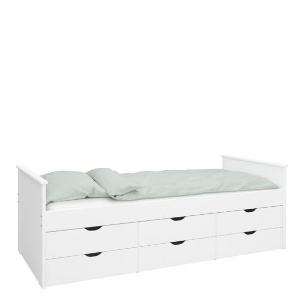 Alba Modern Design 3ft Single Bed with 6 Drawers White
