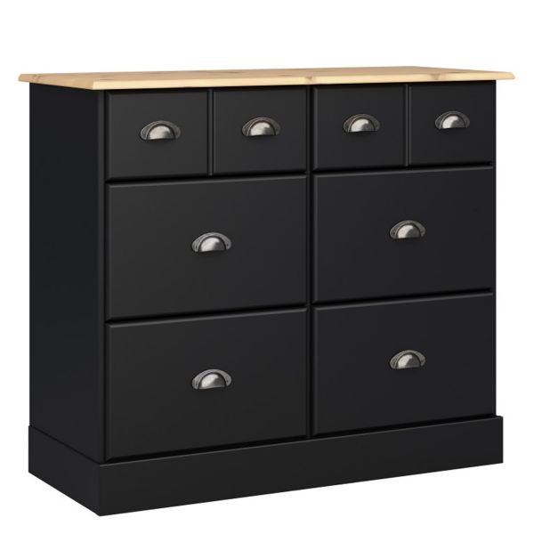 Nola Modern Design Wide Chest of Drawer with 4+2 Drawers Black and Pine