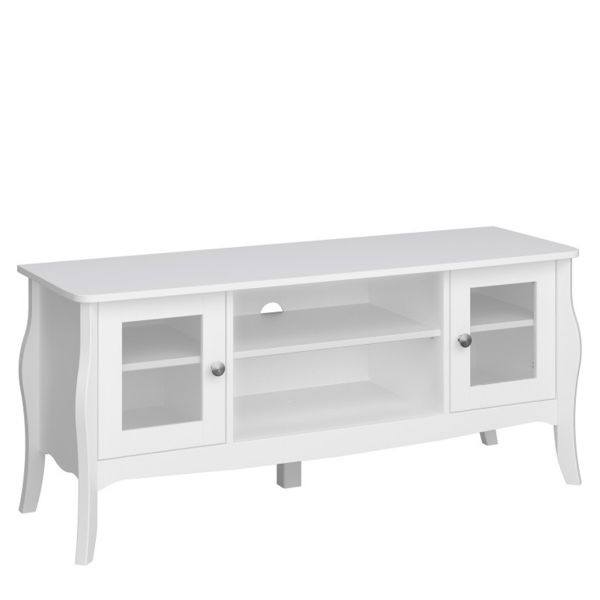 Baroque Narrow TV Table with 2 Drawers and 2 Shelves White