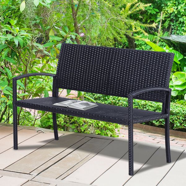 2 Seater Rattan Wicker Garden Bench Black