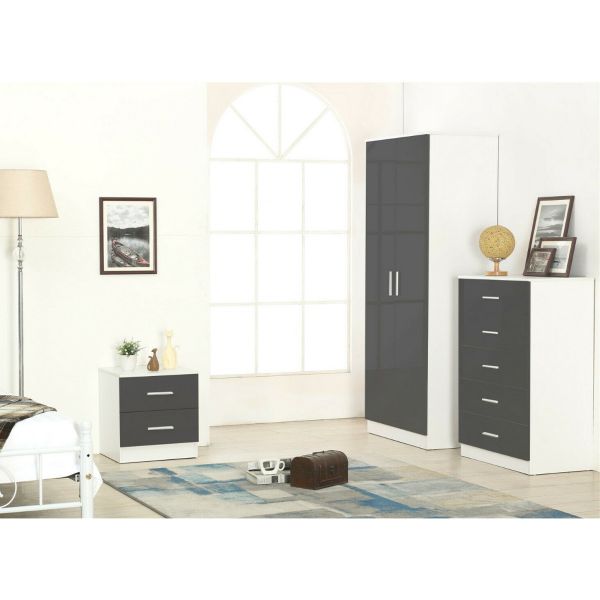 Sliding#Black and Walnut~3 Piece Set Plain Wardrobe Sets Mirrored Chest Alpha Gloss Bedroom Furniture Bedside Wardrobe 