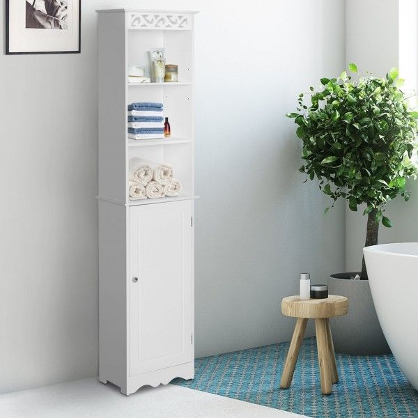 Tall Narrow Bathroom Storage Shelf Cupboard White