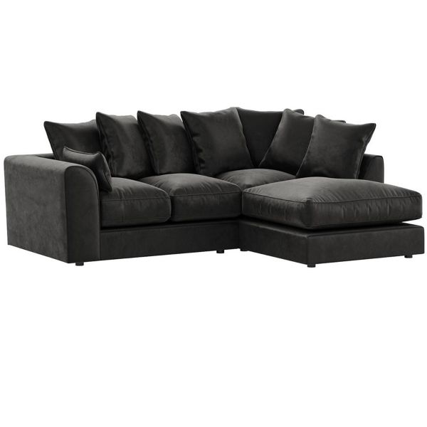 Bracknell Plush Black Velvet Corner Sofa Left and Right Arm