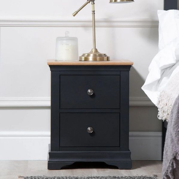 Florence Midnight Grey Painted Oak Large Bedside Table