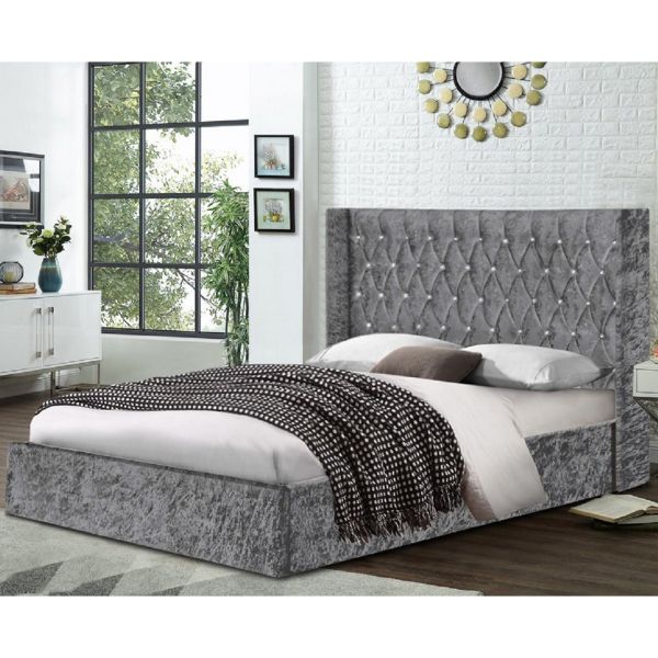 Eniya Crush Velvet Bed Grey in 5 Sizes