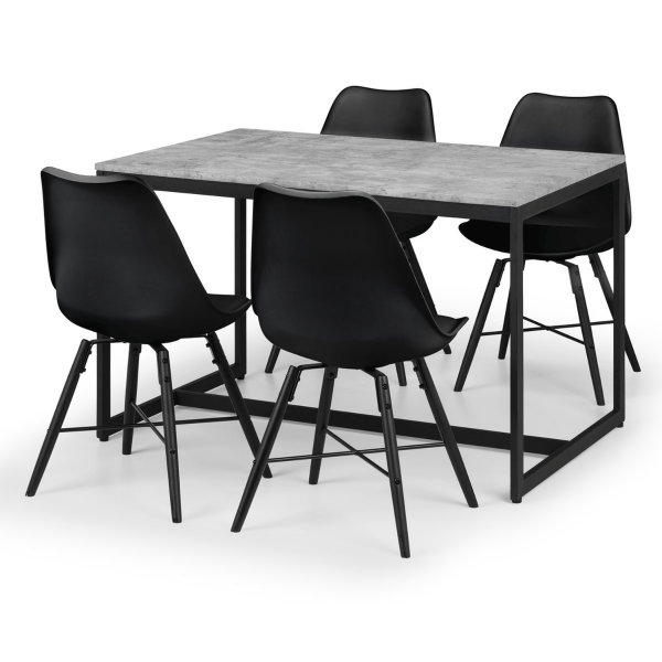 Staten Dining Set with 4 Black Chairs & Concrete Table Top