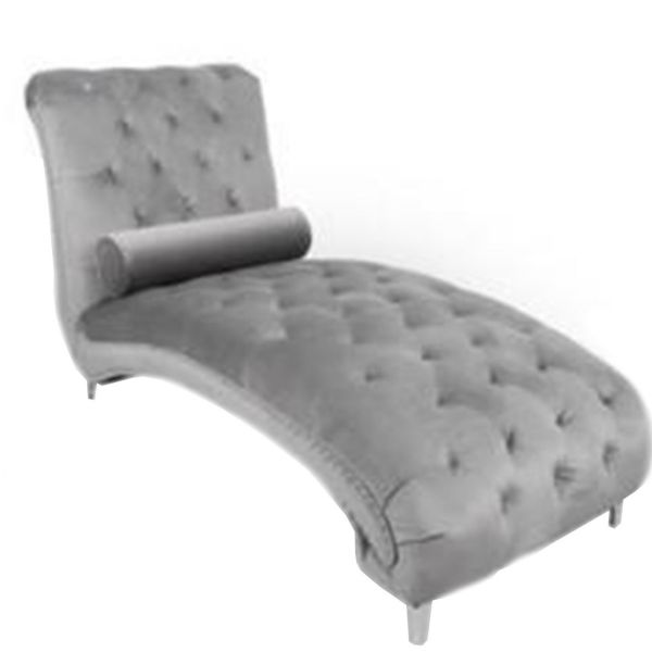 Grey Crushed Velvet Chaise Lounge with Tufted Finish