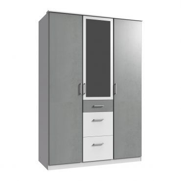 Cadiz 3 Door Mirrored Wardrobe - White and Grey