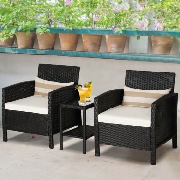 Garden Rattan 3 PCs Single Sofa Coffee Table Set with 2 Cushioned - 2 Colours