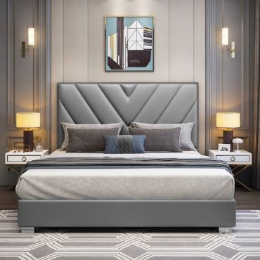 Deana Plush Velvet Fabric Bed, Grey Colour - 5 Sizes