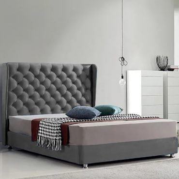 Ondra Plush Velvet Fabric Bed, Grey Colour - 5 Sizes