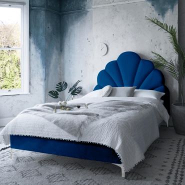 Hendo Plush Velvet Fabric Bed, Blue Colour - 5 Sizes