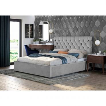 Rosiana Plush Velvet Fabric Bed, Silver Colour - 5 Sizes