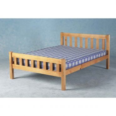 Classic Design Wood Frame 4ft6 Double Bed with Mattress - Caramel