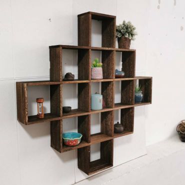 Stylish Cubes Wooden Wall Mounted Display Shelves - Brown