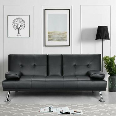 Grey Modern Fabric Sofa Bed 3 Seater Recliner With Chrome Legs Black or Brown 