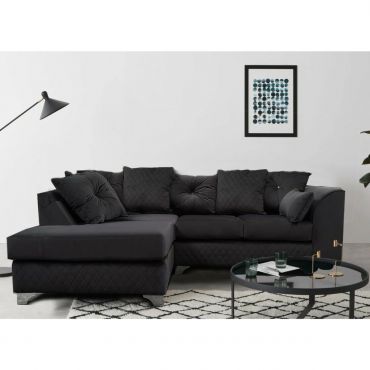 Navy Blue 3 Seater Corner Sofa in Velvet - Left Hand Facing