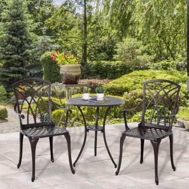 Cast Aluminium 2-Seater Outdoor Garden Table & Chair Set - Brown