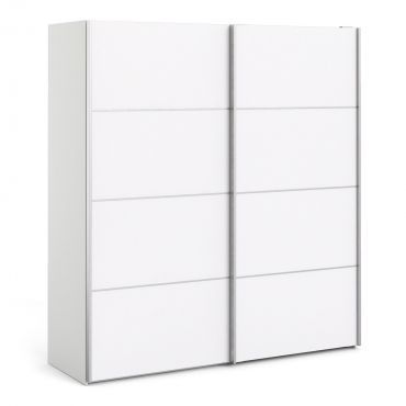 Verona Sliding Wardrobe 180cm in White with White Doors with 2 Shelves - White