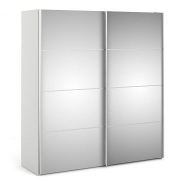 Verona Sliding Wardrobe 180cm in White with Mirror Doors with 2 Shelves - White and Mirror