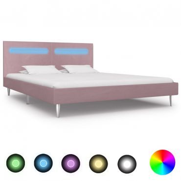 Bed Frame with LED Pink Fabric 150x200 cm