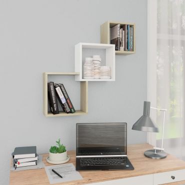Cube Wall Shelves White and Sonoma Oak 84.5x15x27 cm Chipboard