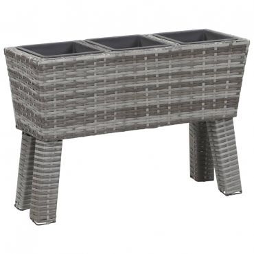 Garden Raised Bed with Legs and 3 Pots 72x25x50 cm Poly Rattan Grey