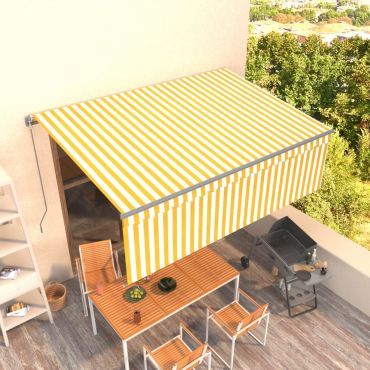 Manual Retractable Awning with Blind 4.5x3m Yellow&White