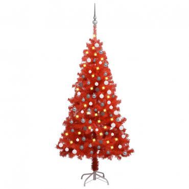 Artificial Christmas Tree with LEDs&Ball Set Red 150 cm PVC