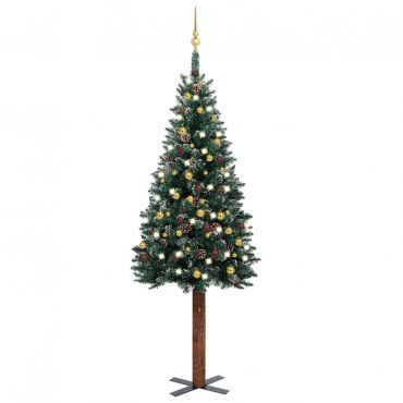 Slim Christmas Tree with LEDs&Ball Set Green 210 cm