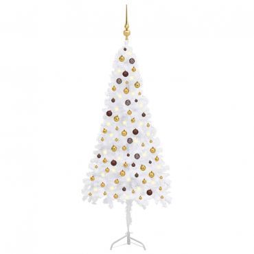 Corner Artificial Christmas Tree LEDs&Ball Set White 210 cm PVC