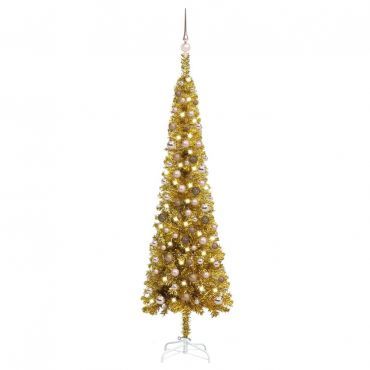 Slim Christmas Tree with LEDs&Ball Set Gold 210 cm