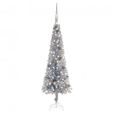 Slim Christmas Tree with LEDs&Ball Set Silver 150 cm
