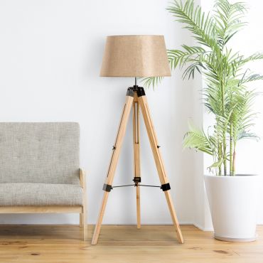 Adjustable Wooden Tripod Floor Lamp - Cream or Grey