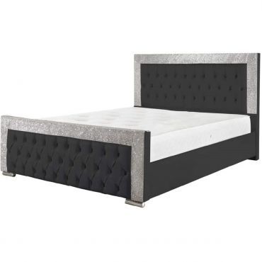 Laria Glitter PU Leather Bed - Black in 5 Sizes