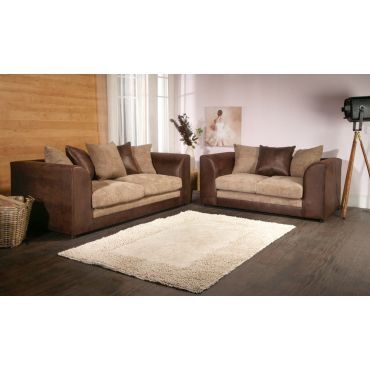 Benson 3 Seater and 2 Seater Sofa Set - Brown and Beige