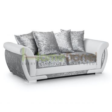 Geno Velvet 3 Seater Sofa - White/Silver
