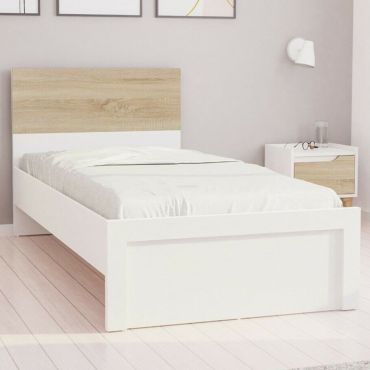 Scandi Wooden Bed Frame in 3 Sizes - White & Oak 