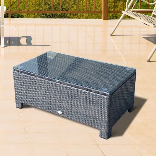 Outsunny Outdoor Rattan Glass Coffee Table - Brown or Black