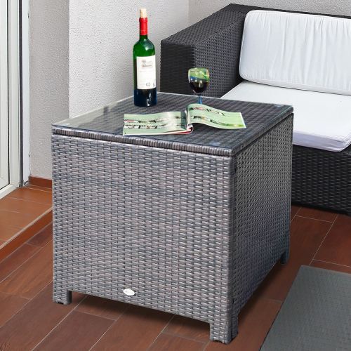 Outsunny Outdoor Rattan Glass Side Table - Brown or Black