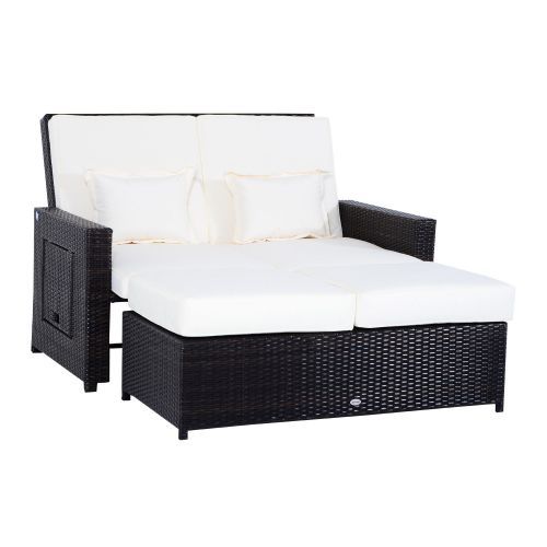 Outsunny 2-Seat Rattan Day Bed Sun Lounger - Brown
