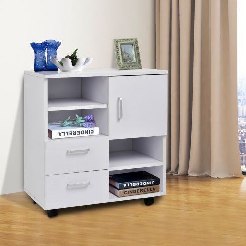 Homcom 2-Drawer Mobile Sideboard Storage Shelf Cabinet - White