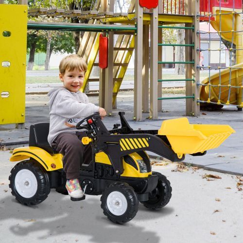 Four Wheels Pedal Go Ride On Excavator With Front Digger - Yellow and Black