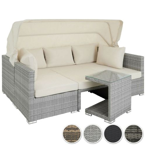 Rattan Daybed Set With Cushions And Sun Awning- 4 Colours