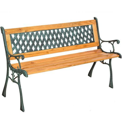 3 Seat Wooden Garden Bench with Cast Iron Legs