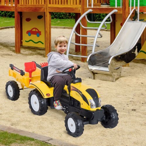 Ride on Tractor Children Pedal Go With Shovel & Rake Four Wheels - Yellow 