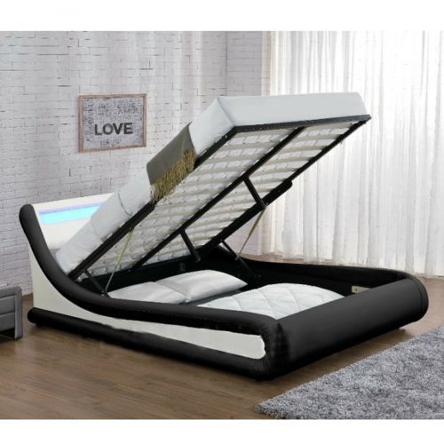 Ottoman Faux Leather LED Headboard Bed Mattress Options Black White - 2 Sizes