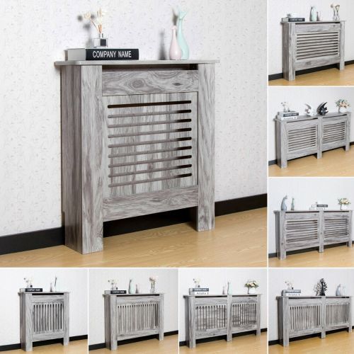 Modern Vertical Grill Shelf Wall Radiator Cabinet Cover - Grey