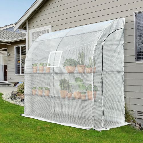 Wall Greenhouse Walk-In Lean with Window Door Colour White - 200Lx 100W x 215HCM